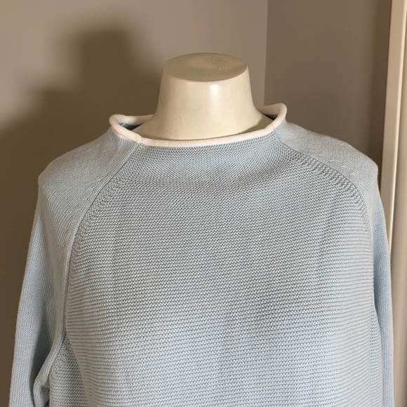 Alice Walk The Cotton Mock Neck ICE BLUE Peruvian cotton Roll Sleeve Sz L - Picture 4 of 15